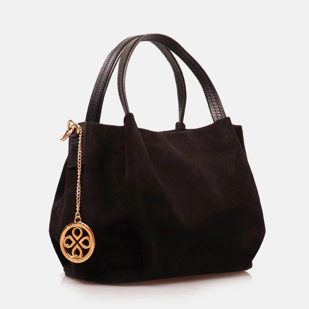 Borsa a Mano con Tracolla VIAVERDI in Camoscio Nera Made in Italy linea Castiglione - Image 2