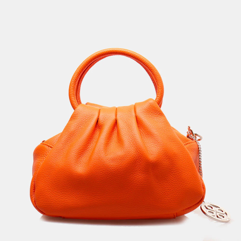 Borsa a Mano con Tracolla VIAVERDI in Pelle Arancio Made in Italy linea Certaldo