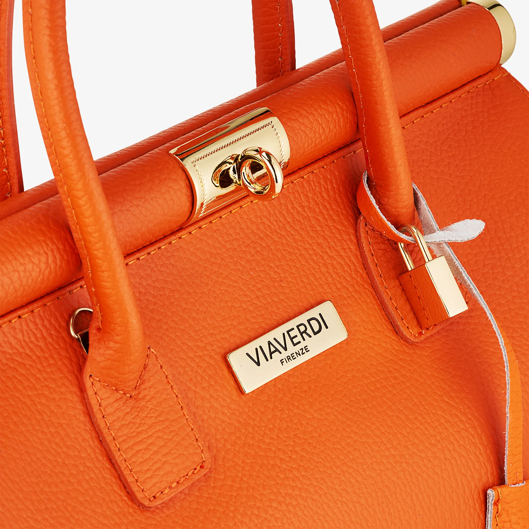 Borsa a Mano con Tracolla VIAVERDI in Pelle Arancione Made in Italy Linea Barga - Image 6