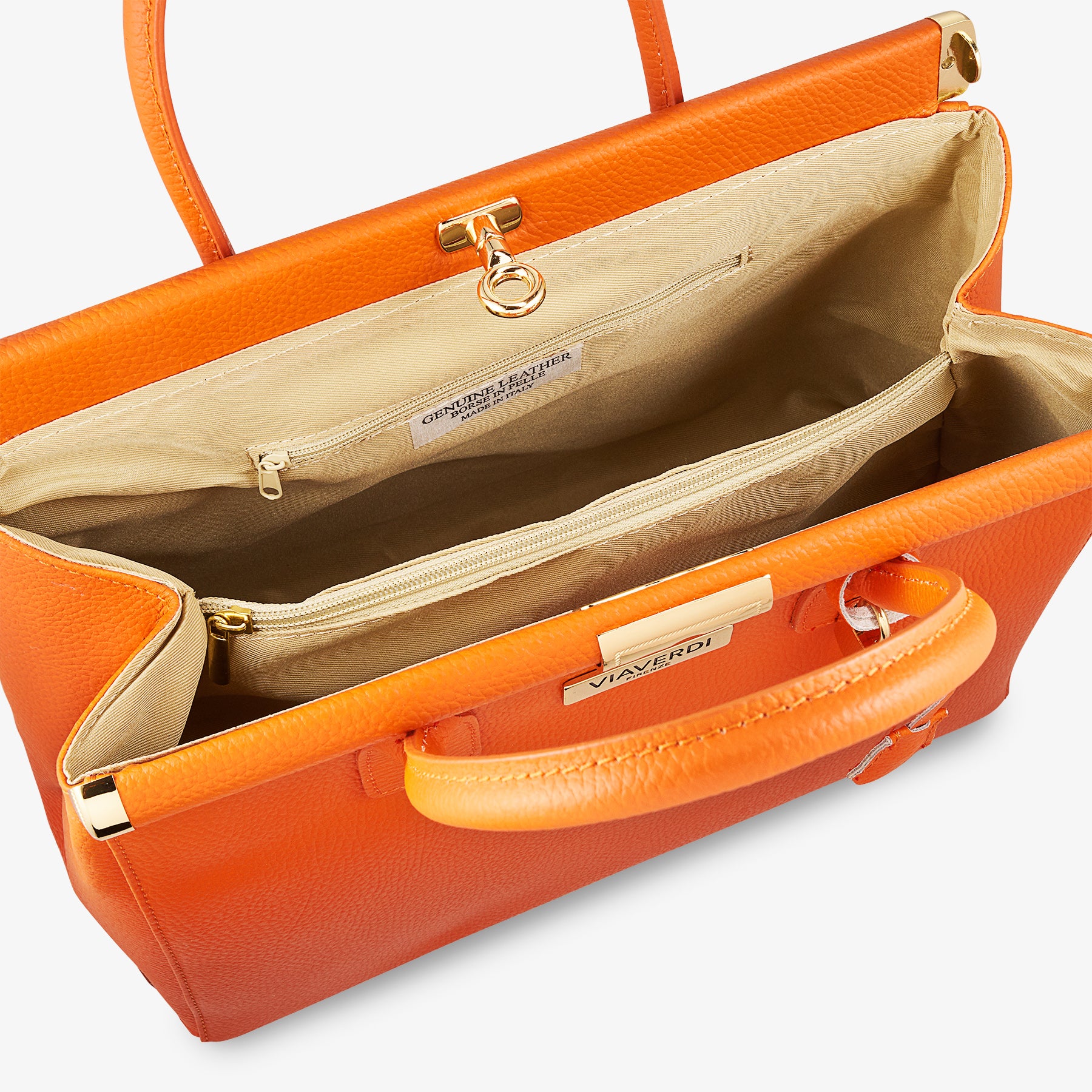 Borsa a Mano con Tracolla VIAVERDI in Pelle Arancione Made in Italy Linea Barga - Image 7