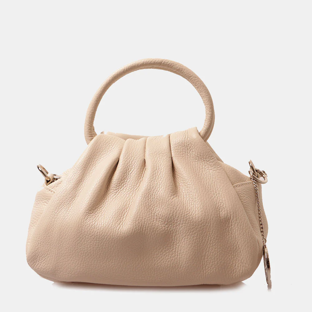 Borsa a Mano con Tracolla VIAVERDI in Pelle Beige Made in Italy linea Certaldo