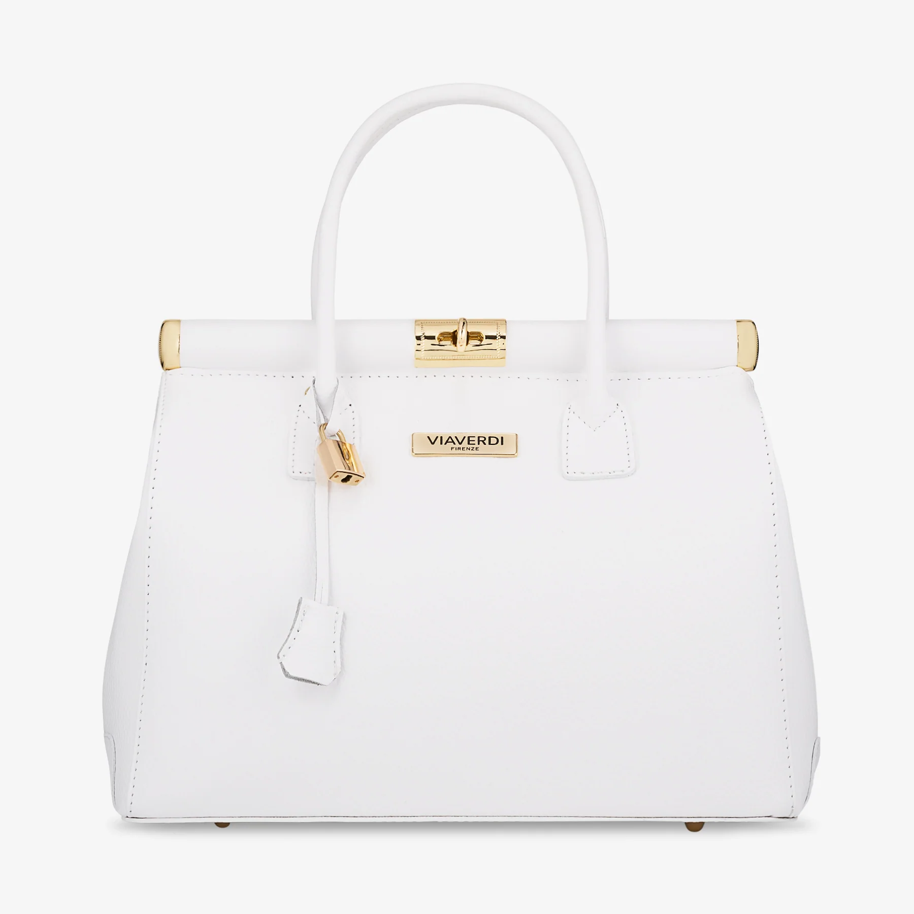 Borsa a Mano con Tracolla VIAVERDI in Pelle Bianca Made in Italy Linea Barga