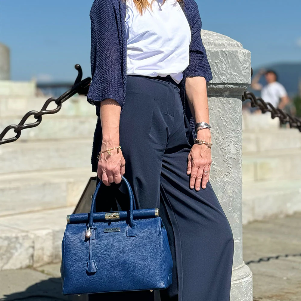 Borsa a Mano con Tracolla VIAVERDI in Pelle Nera Made in Italy Linea Barga - Image 7