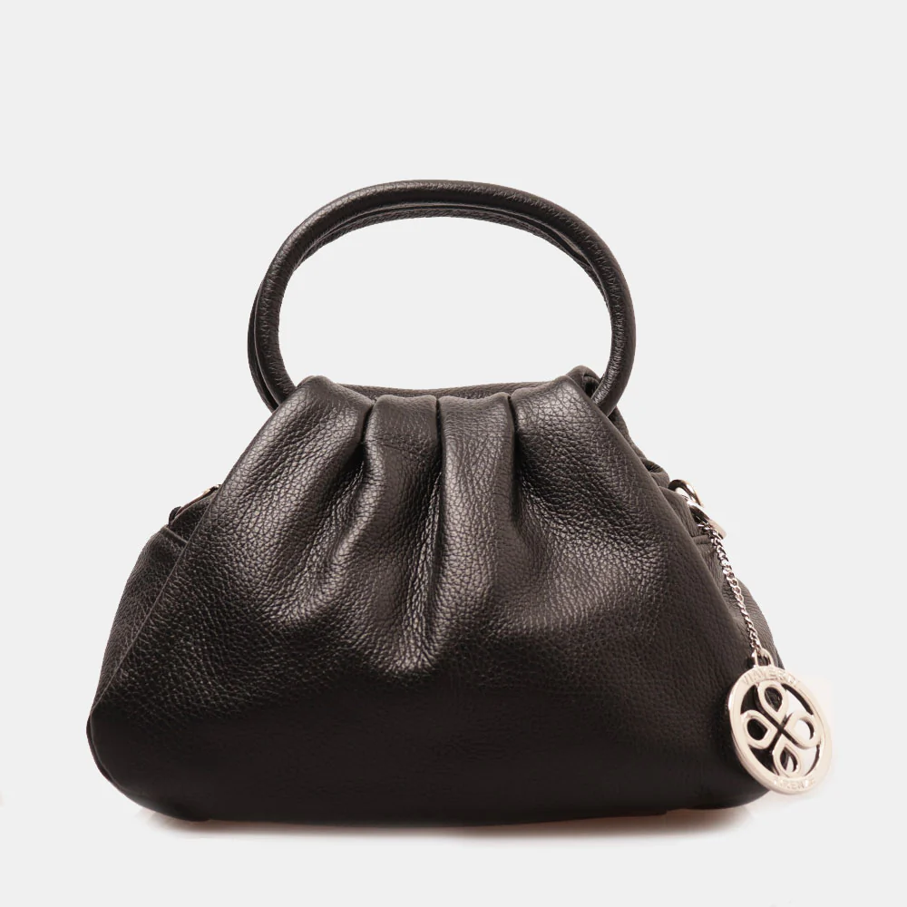 Borsa a Mano con Tracolla VIAVERDI in Pelle Nera Made in Italy linea Certaldo
