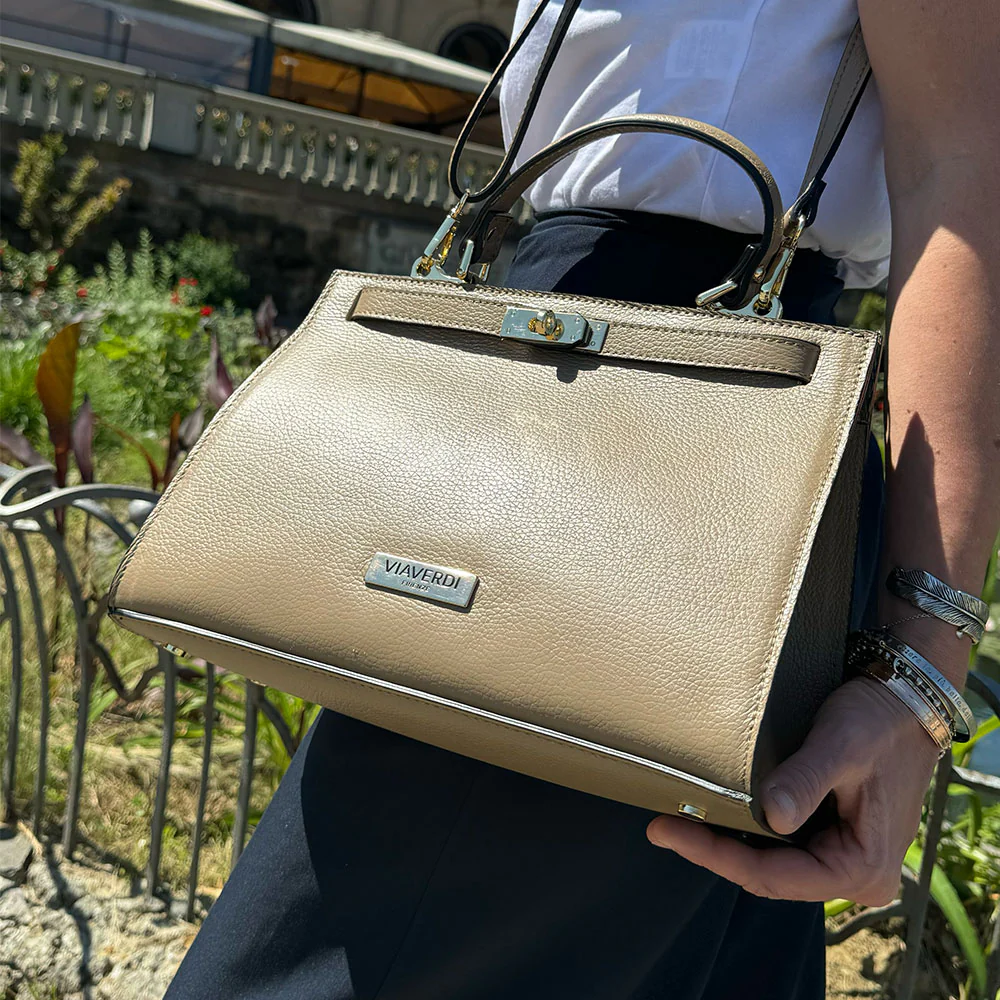 Borsa a Mano in Pelle Nera con Tracolla VIAVERDI Made in Italy Linea Barga - Image 9