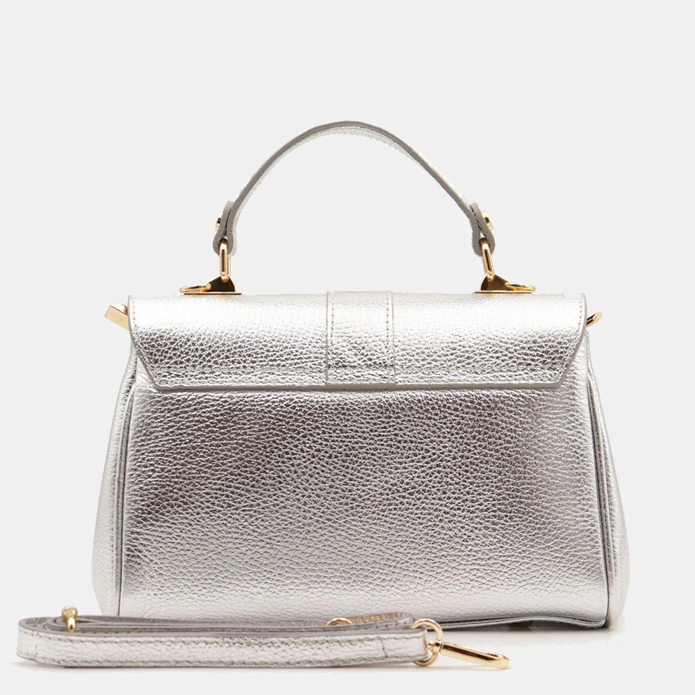 Borsa a Mano VIAVERDI in Pelle Argento Made in Italy linea Montalcino - Image 5