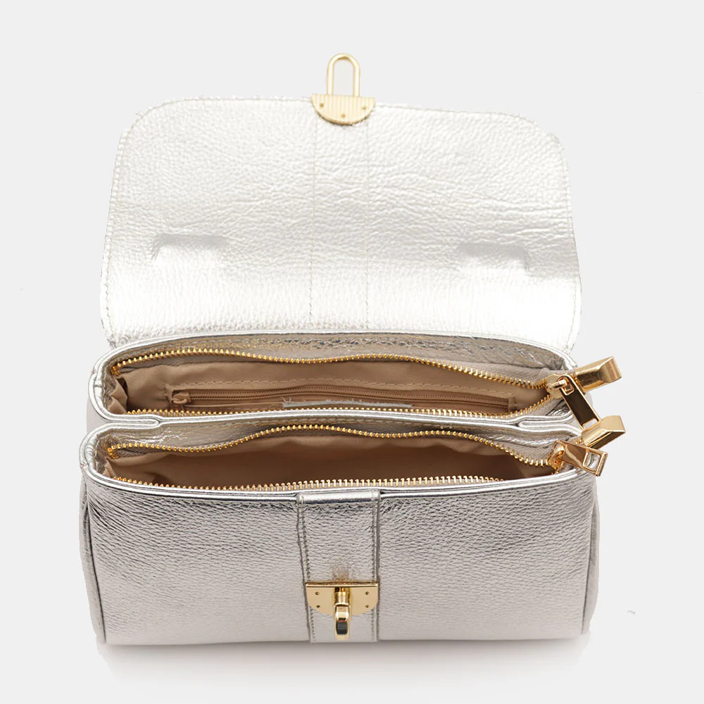 Borsa a Mano VIAVERDI in Pelle Argento Made in Italy linea Montalcino - Image 7