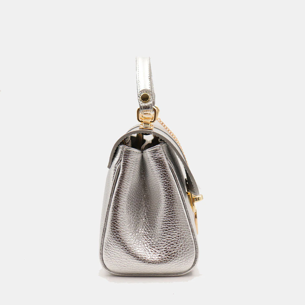 Borsa a Mano VIAVERDI in Pelle Argento Made in Italy linea Montalcino - Image 8