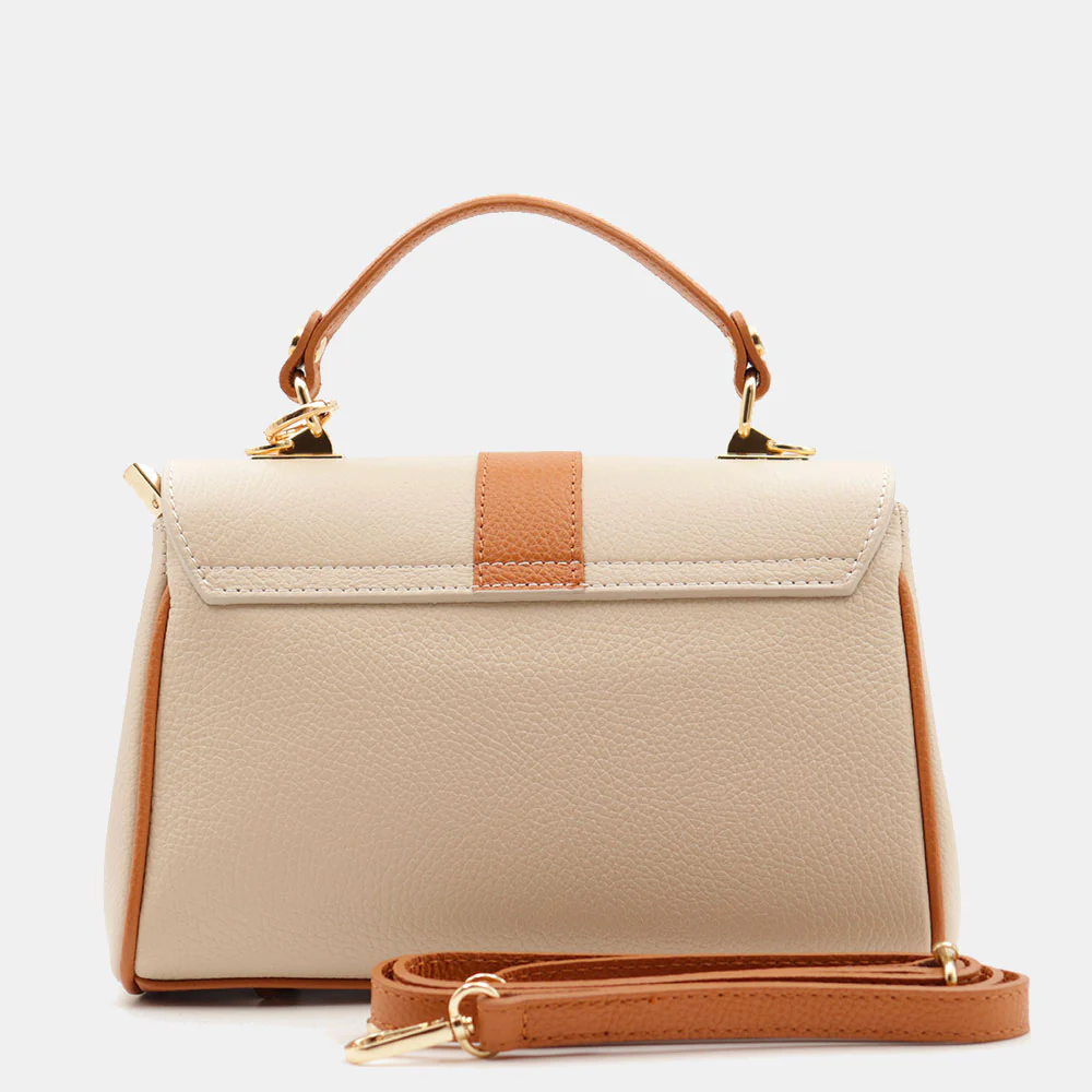 Borsa a Mano VIAVERDI in Pelle Beige e Cuoio Made in Italy linea Montalcino - Image 5