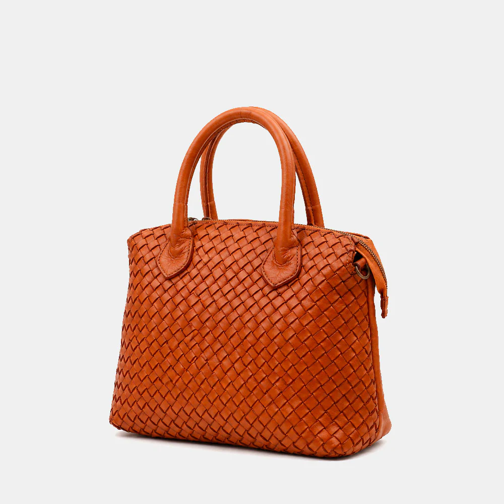 Borsa a Mano VIAVERDI in Pelle color Cuoio con Intreccio Made in Italy linea Tuscany - Image 3