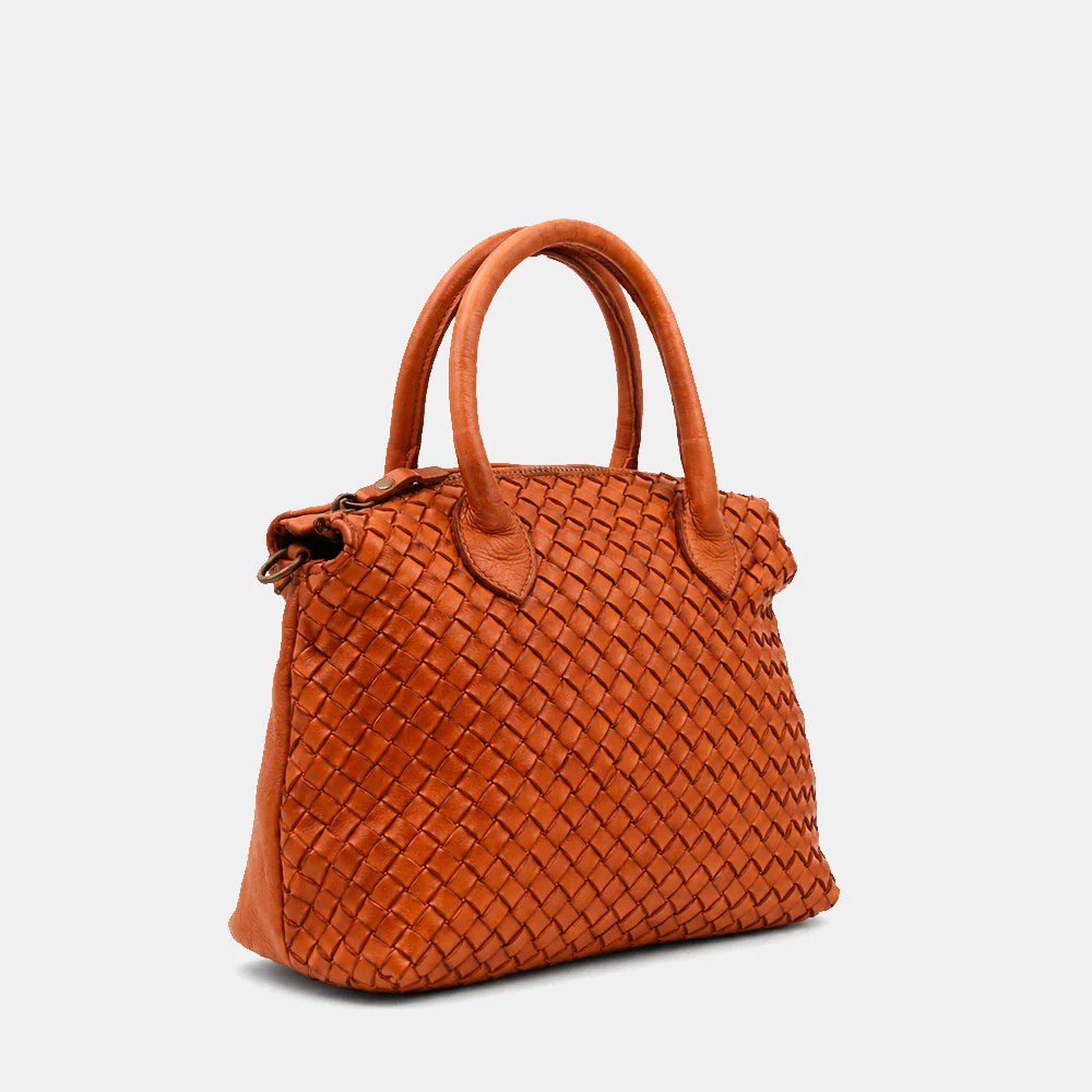 Borsa a Mano VIAVERDI in Pelle color Cuoio con Intreccio Made in Italy linea Tuscany - Image 5