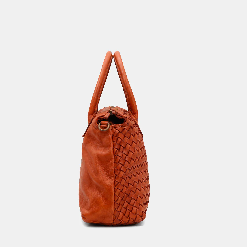 Borsa a Mano VIAVERDI in Pelle color Cuoio con Intreccio Made in Italy linea Tuscany - Image 6