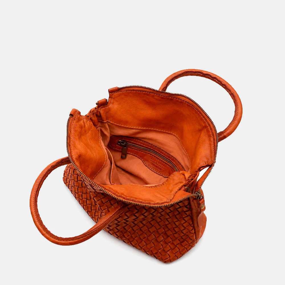 Borsa a Mano VIAVERDI in Pelle color Cuoio con Intreccio Made in Italy linea Tuscany - Image 7