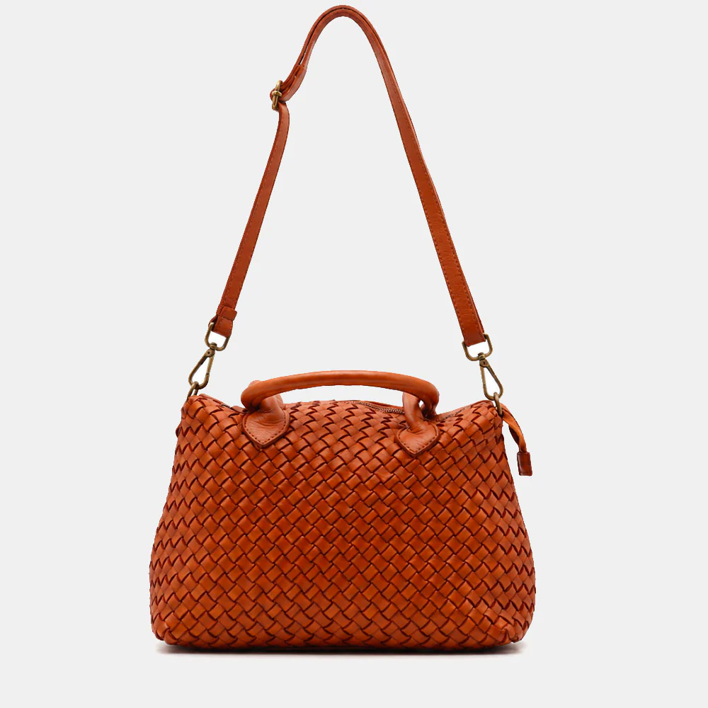 Borsa a Mano VIAVERDI in Pelle color Cuoio con Intreccio Made in Italy linea Tuscany - Image 9