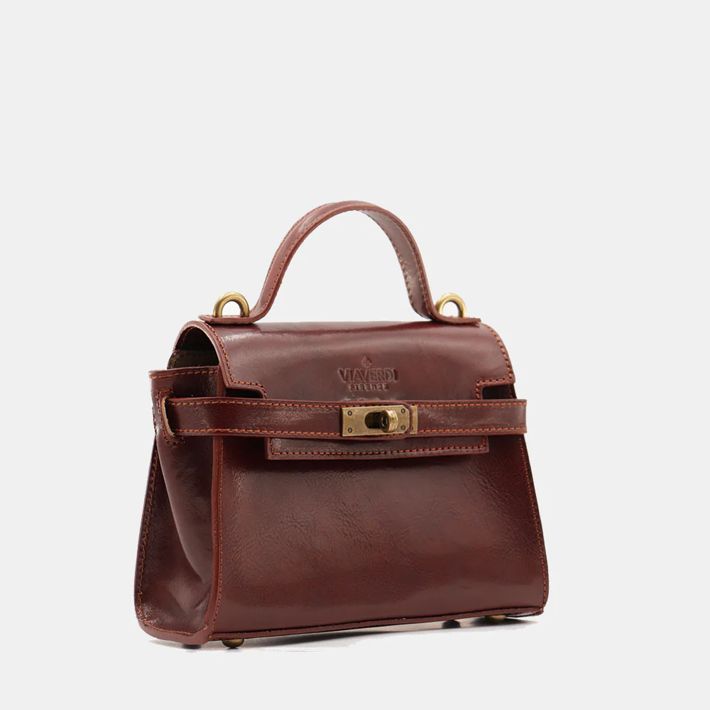 Borsa a Mano VIAVERDI in Pelle Marrone Made in Italy linea Firenze