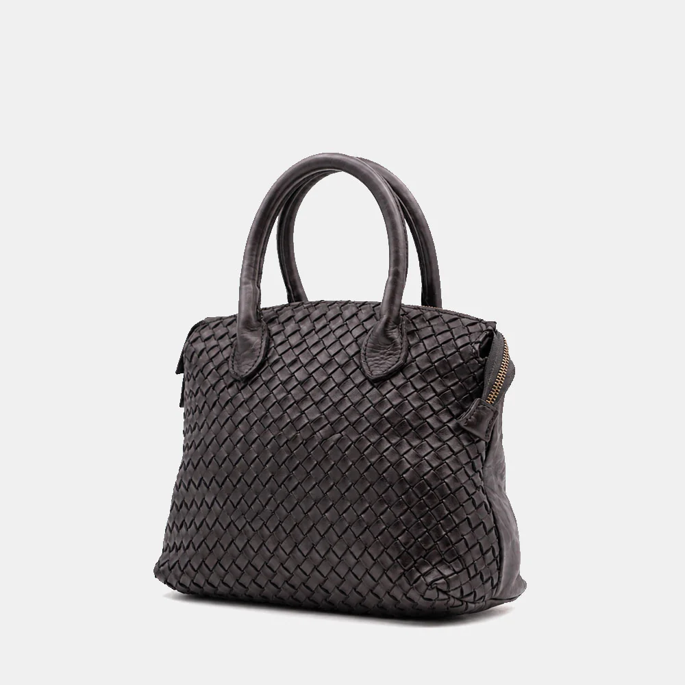 Borsa a Mano VIAVERDI in Pelle Nera con Intreccio Made in Italy linea Tuscany - Image 3