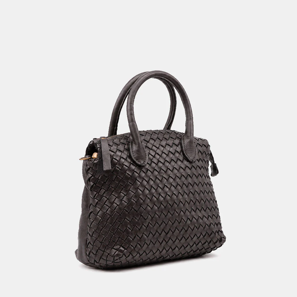 Borsa a Mano VIAVERDI in Pelle Nera con Intreccio Made in Italy linea Tuscany - Image 4