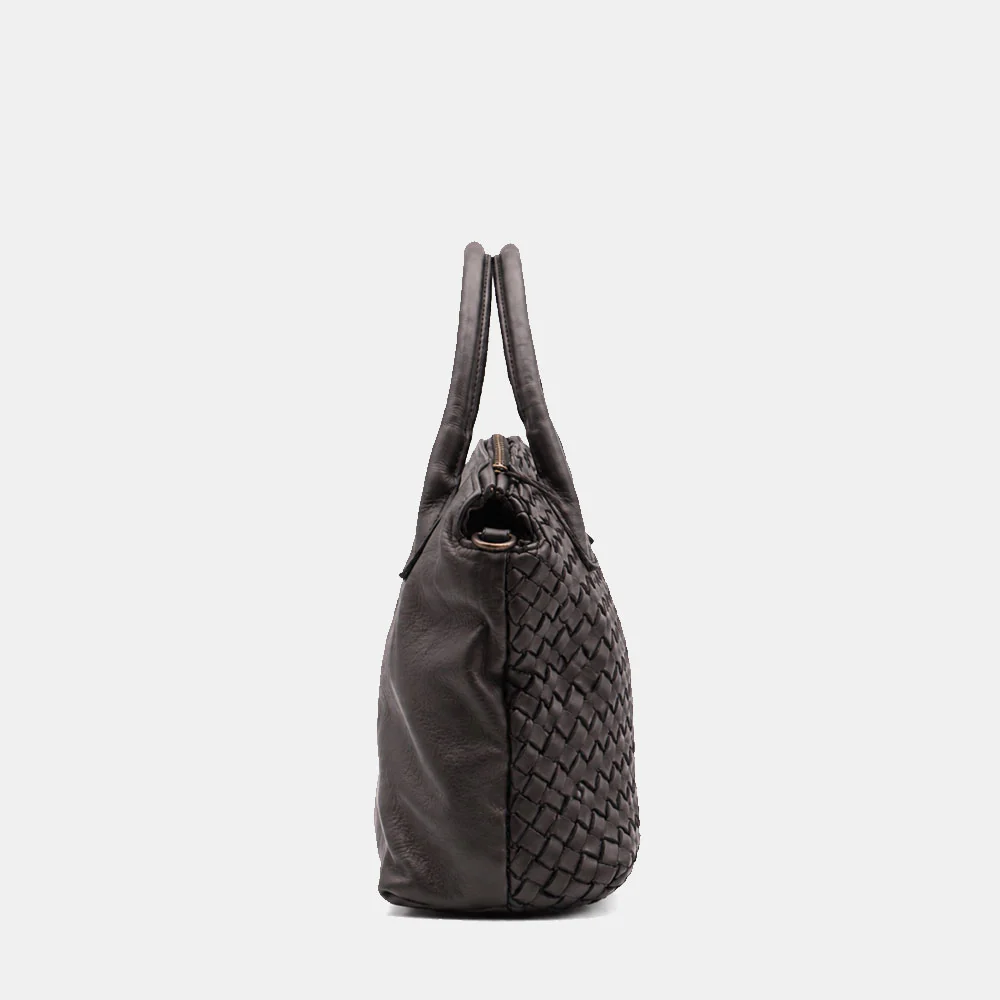Borsa a Mano VIAVERDI in Pelle Nera con Intreccio Made in Italy linea Tuscany - Image 5