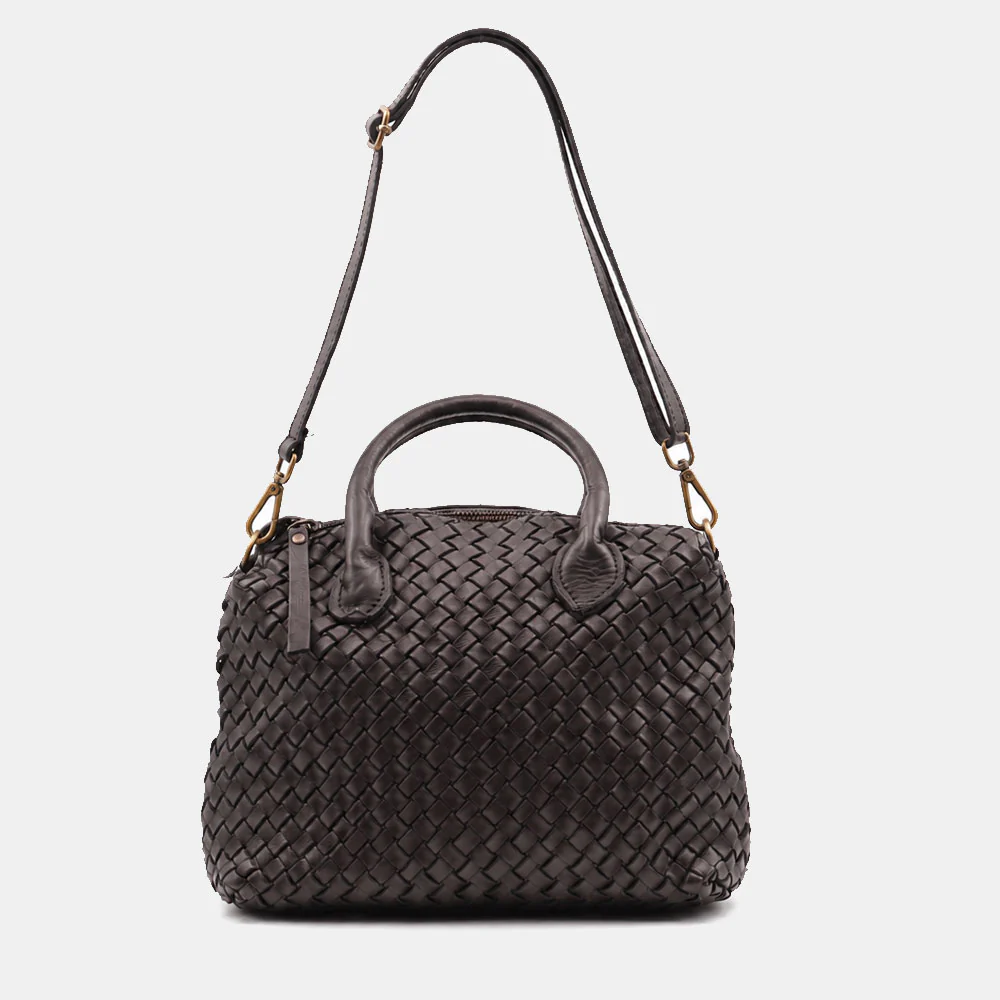 Borsa a Mano VIAVERDI in Pelle Nera con Intreccio Made in Italy linea Tuscany - Image 7