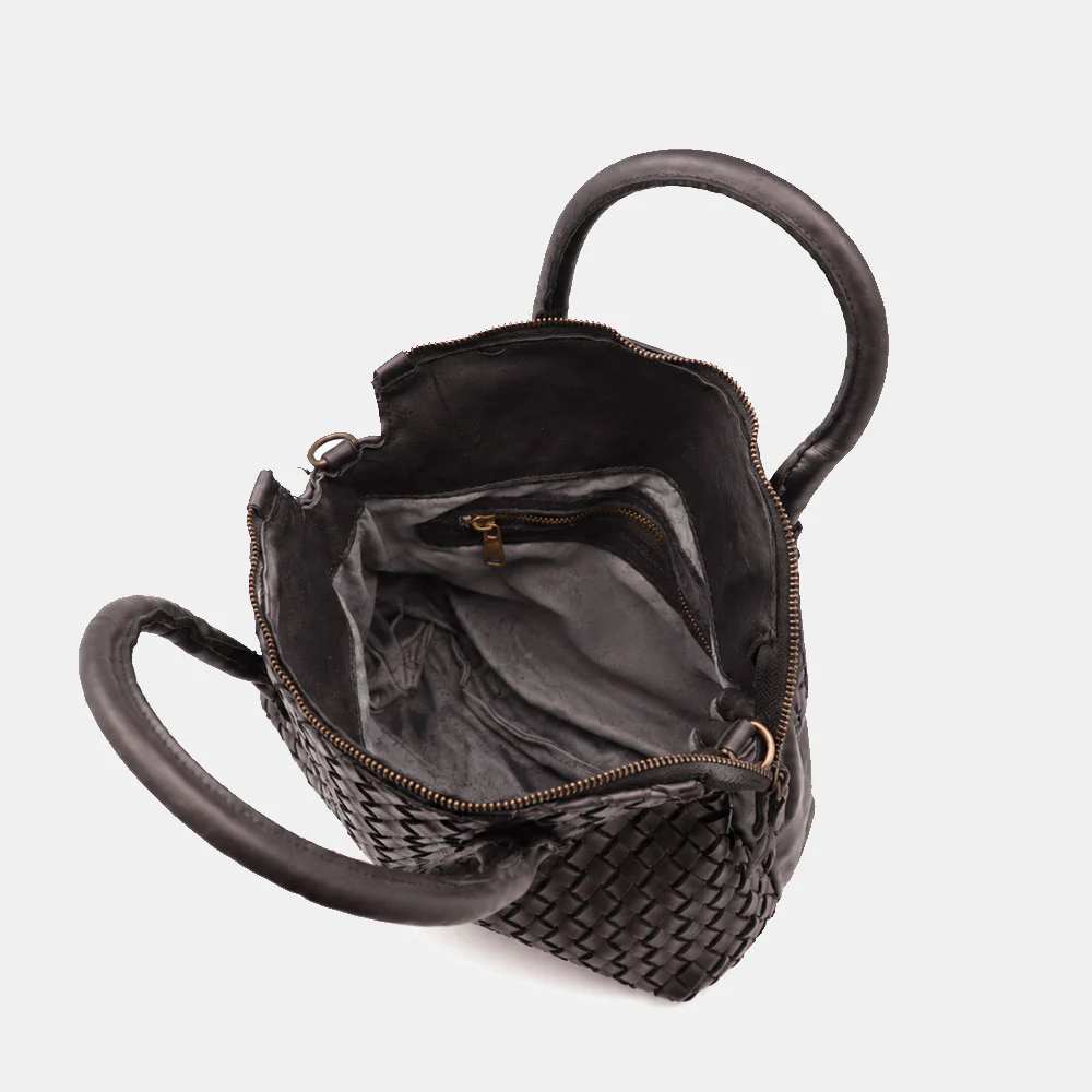 Borsa a Mano VIAVERDI in Pelle Nera con Intreccio Made in Italy linea Tuscany - Image 9