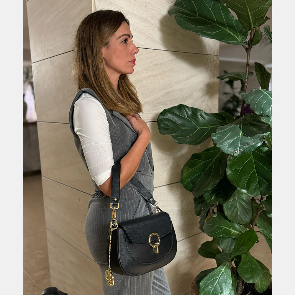 Borsa a Spalla con Tracolla VIAVERDI in Pelle Taupe Made in Italy linea Montalcino - Image 11