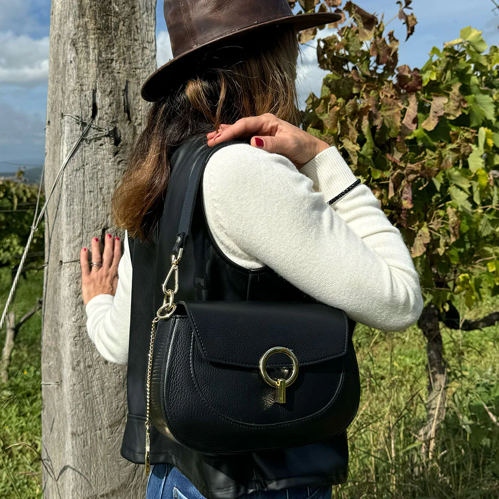Borsa a Spalla con Tracolla VIAVERDI in Pelle Taupe Made in Italy linea Montalcino - Image 3