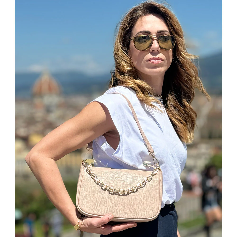 Borsa a Spalla in Pelle Avorio con Tracolla VIAVERDI Made in Italy - Image 8