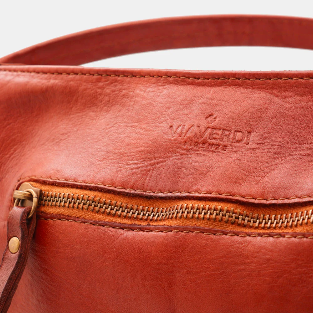 Borsa a Spalla VIAVERDI in Pelle color Cuoio con Intreccio Made in Italy linea Tuscany - Image 11