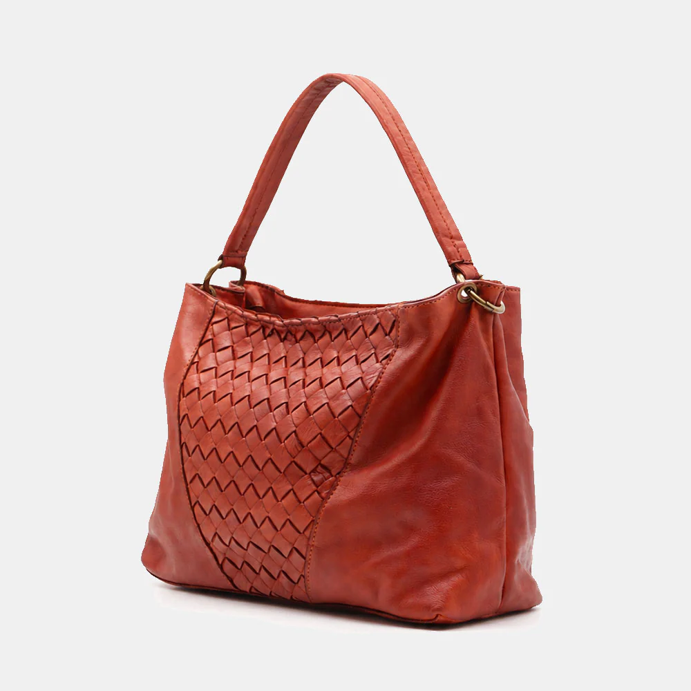 Borsa a Spalla VIAVERDI in Pelle color Cuoio con Intreccio Made in Italy linea Tuscany - Image 3