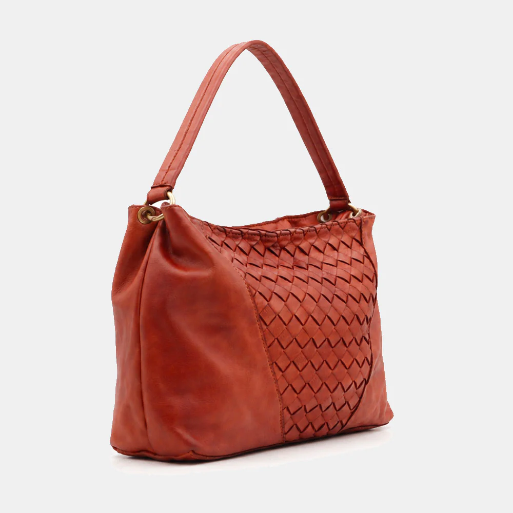 Borsa a Spalla VIAVERDI in Pelle color Cuoio con Intreccio Made in Italy linea Tuscany - Image 4