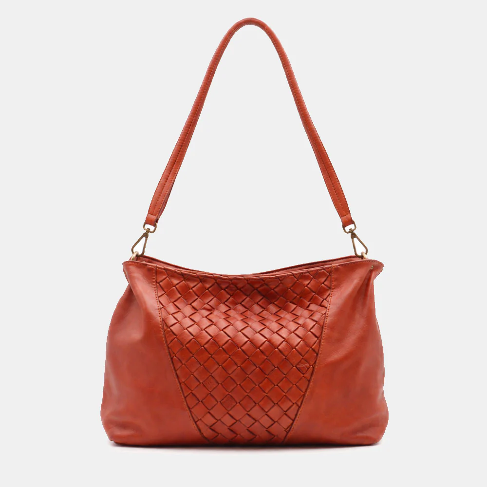 Borsa a Spalla VIAVERDI in Pelle color Cuoio con Intreccio Made in Italy linea Tuscany - Image 8