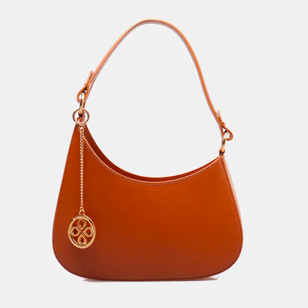 Borsa a Spalla VIAVERDI in Pelle color Cuoio Made in Italy linea Certaldo