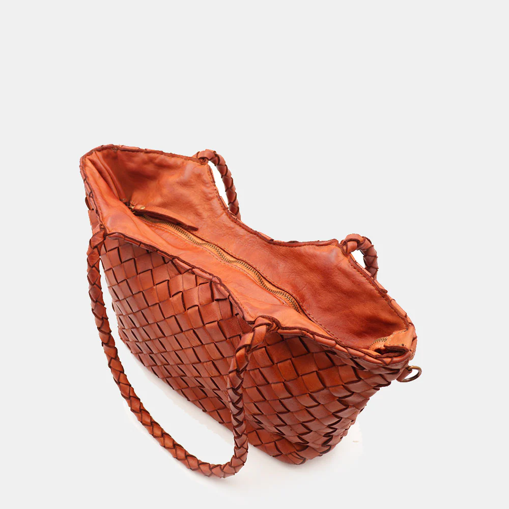 Borsa a Spalla VIAVERDI in Pelle Intrecciata Marrone Made in Italy linea Tuscany - Image 12