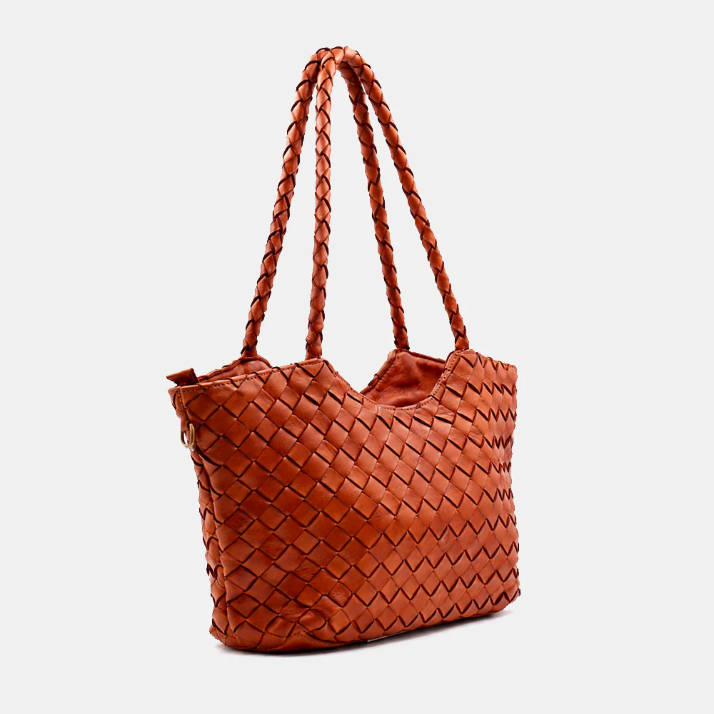 Borsa a Spalla VIAVERDI in Pelle Intrecciata Marrone Made in Italy linea Tuscany - Image 5