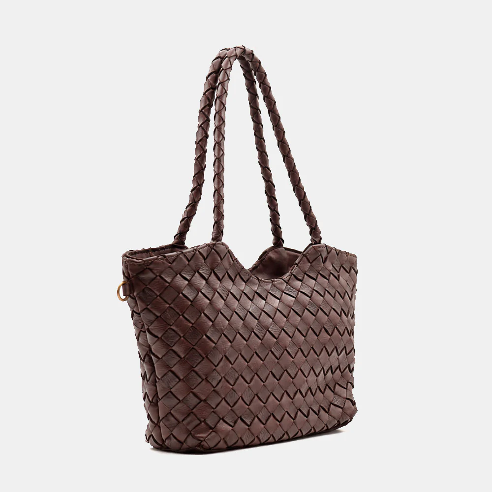 Borsa a Spalla VIAVERDI in Pelle Intrecciata Marrone Scuro Made in Italy linea Tuscany - Image 4
