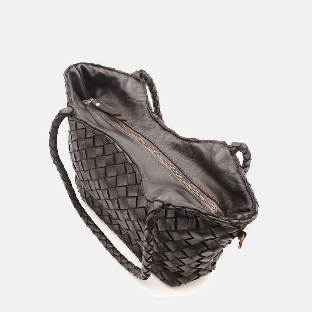 Borsa a Spalla VIAVERDI in Pelle Intrecciata Nera Made in Italy linea Tuscany - Image 11