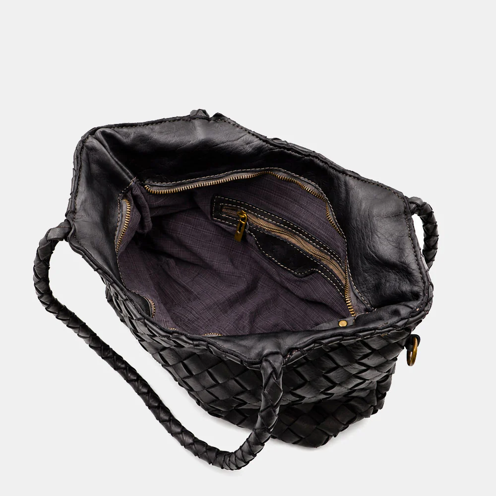 Borsa a Spalla VIAVERDI in Pelle Intrecciata Nera Made in Italy linea Tuscany - Image 12