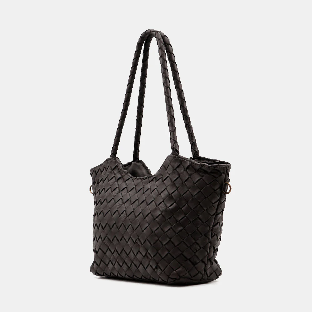 Borsa a Spalla VIAVERDI in Pelle Intrecciata Nera Made in Italy linea Tuscany - Image 3