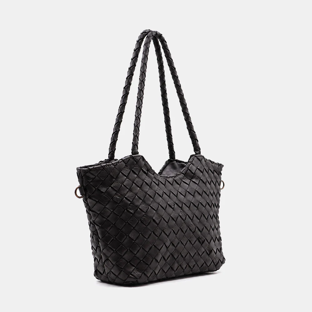 Borsa a Spalla VIAVERDI in Pelle Intrecciata Nera Made in Italy linea Tuscany - Image 5