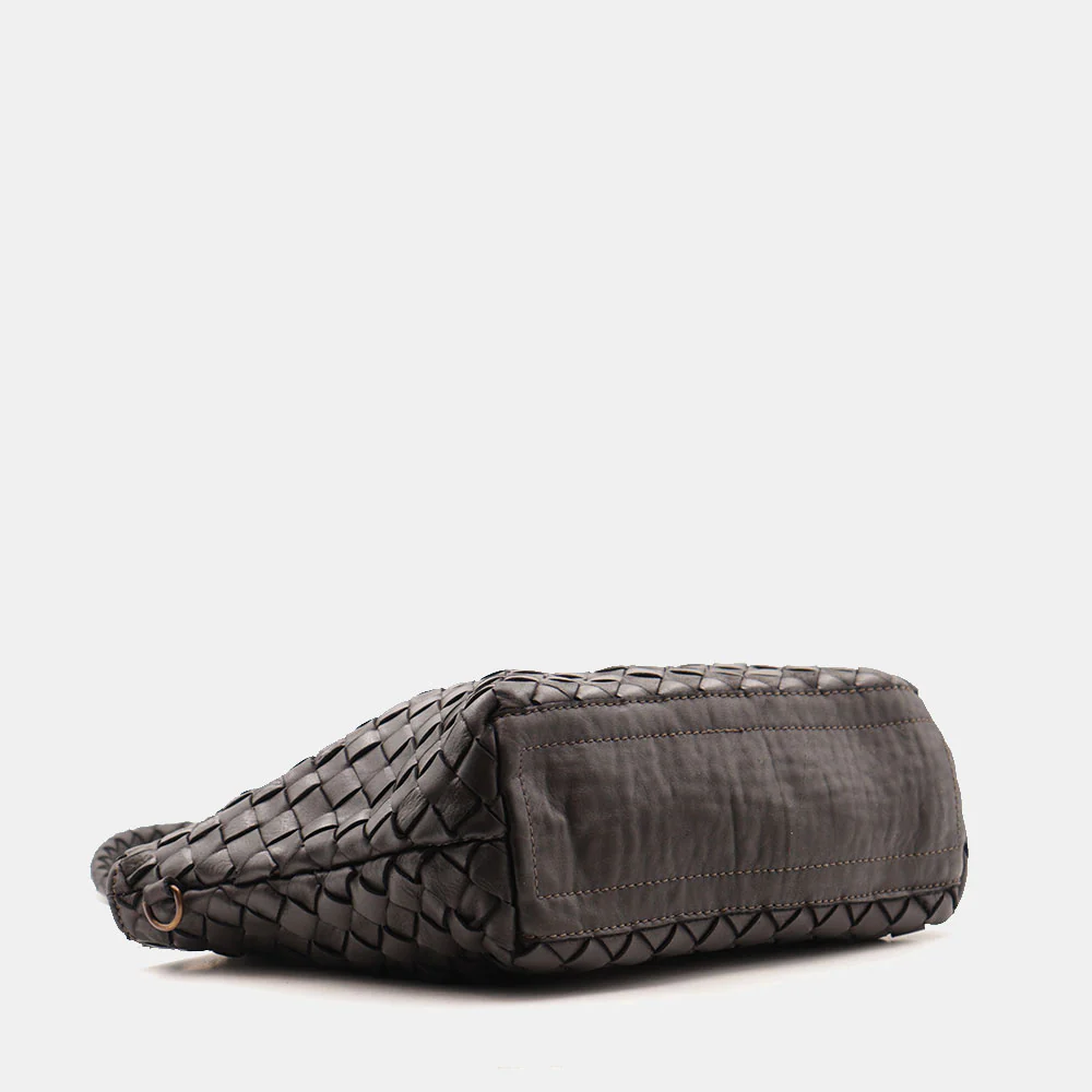 Borsa a Spalla VIAVERDI in Pelle Intrecciata Nera Made in Italy linea Tuscany - Image 9