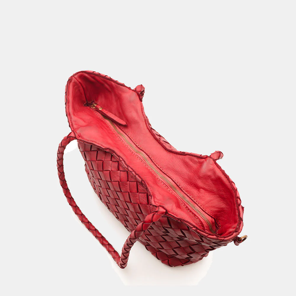Borsa a Spalla VIAVERDI in Pelle Intrecciata Rossa Made in Italy linea Tuscany - Image 11