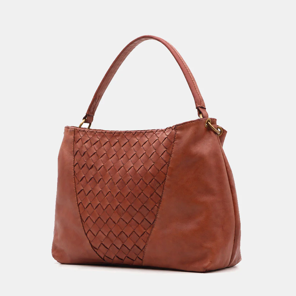 Borsa a Spalla VIAVERDI in Pelle Marrone con Intreccio Made in Italy linea Tuscany - Image 3