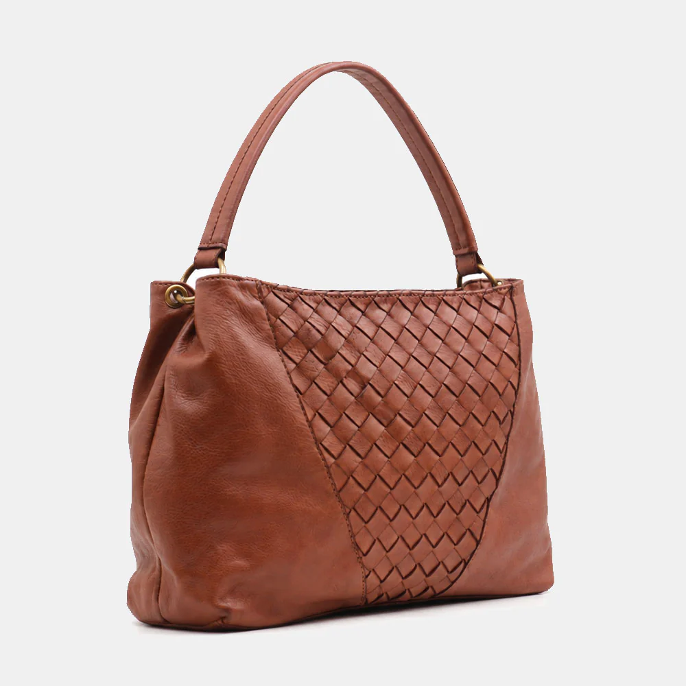 Borsa a Spalla VIAVERDI in Pelle Marrone con Intreccio Made in Italy linea Tuscany - Image 4