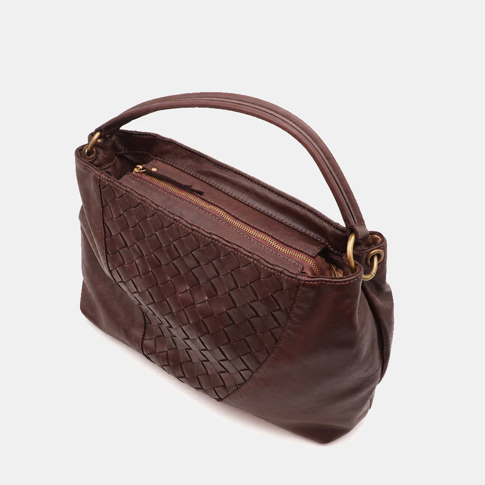 Borsa a Spalla VIAVERDI in Pelle Marrone Scuro con Intreccio Made in Italy linea Tuscany - Image 10