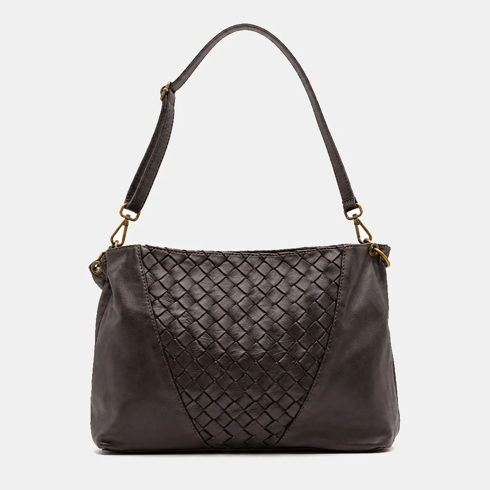 Borsa a Spalla VIAVERDI in Pelle Nera con Intreccio Made in Italy linea Tuscany - Image 7