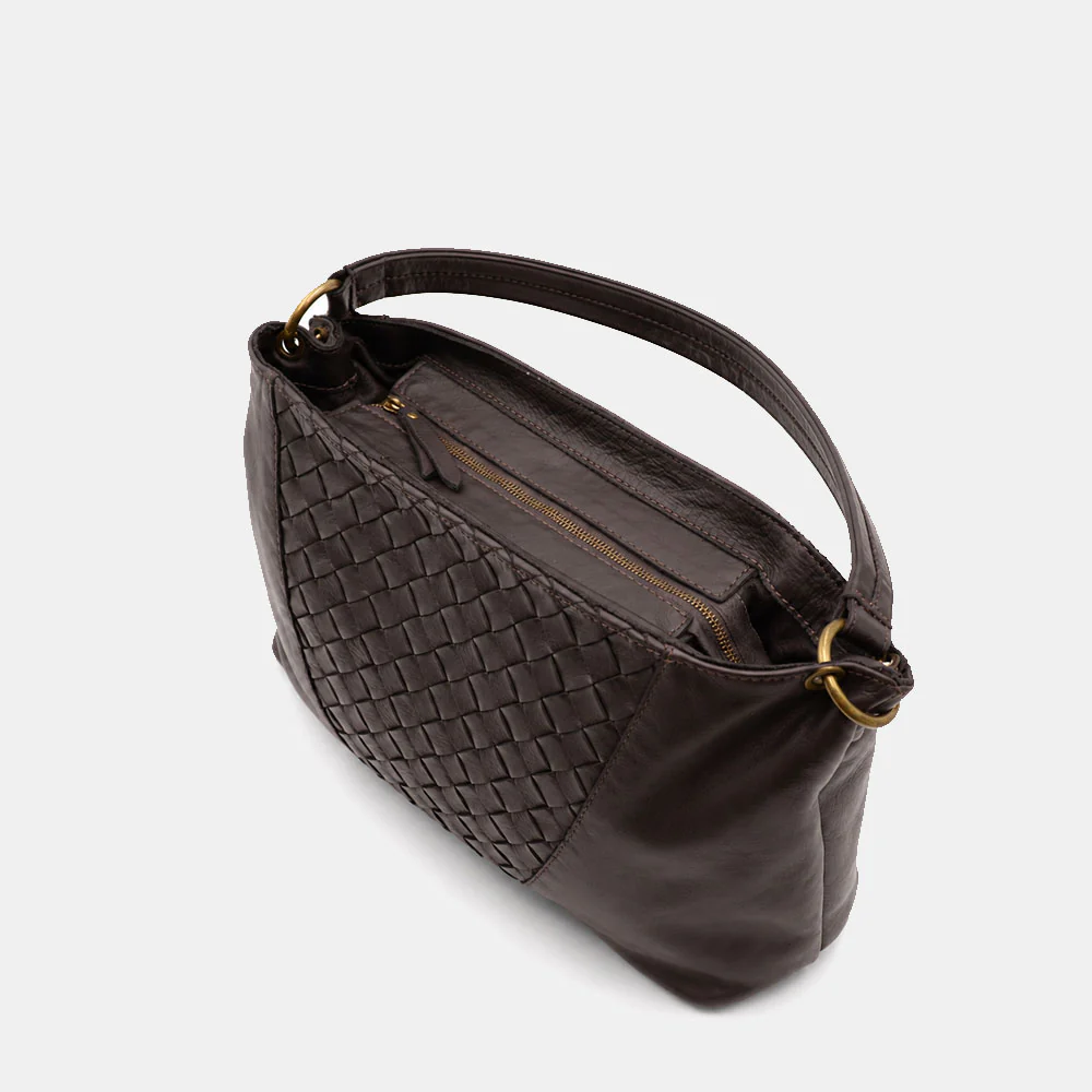 Borsa a Spalla VIAVERDI in Pelle Nera con Intreccio Made in Italy linea Tuscany - Image 9