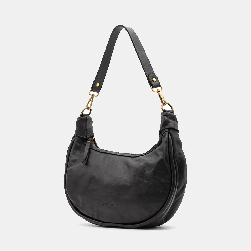 Borsa a Spalla VIAVERDI in Pelle Nera Made in Italy linea Tuscany - Image 2
