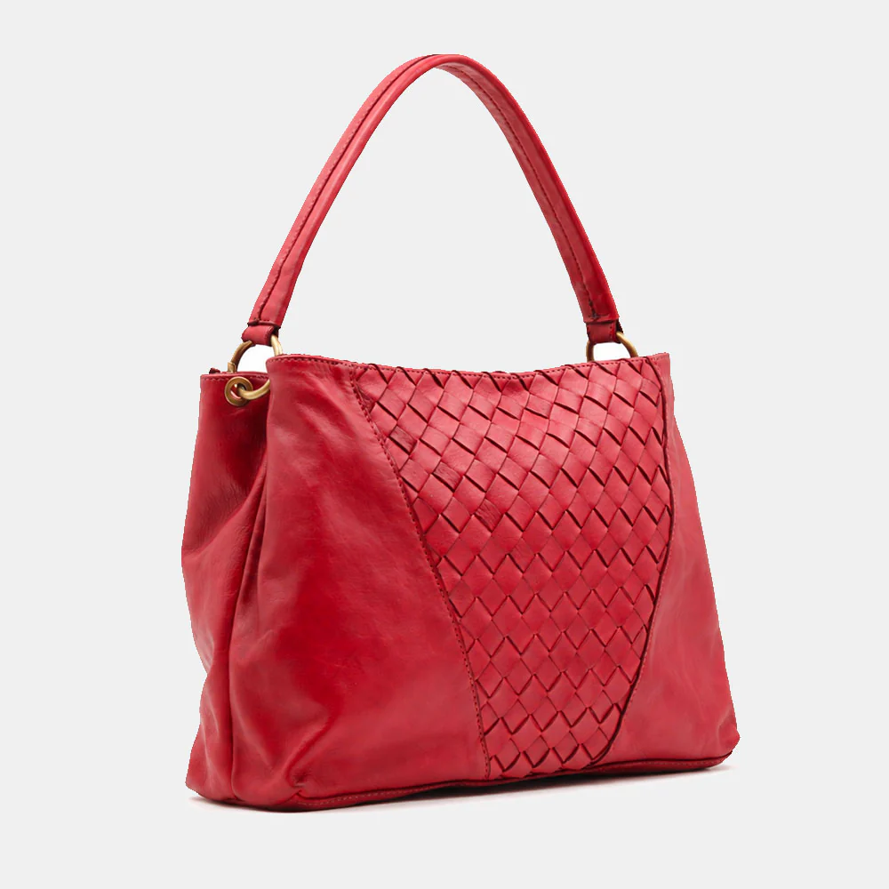 Borsa a Spalla VIAVERDI in Pelle Rossa con Intreccio Made in Italy linea Tuscany - Image 4