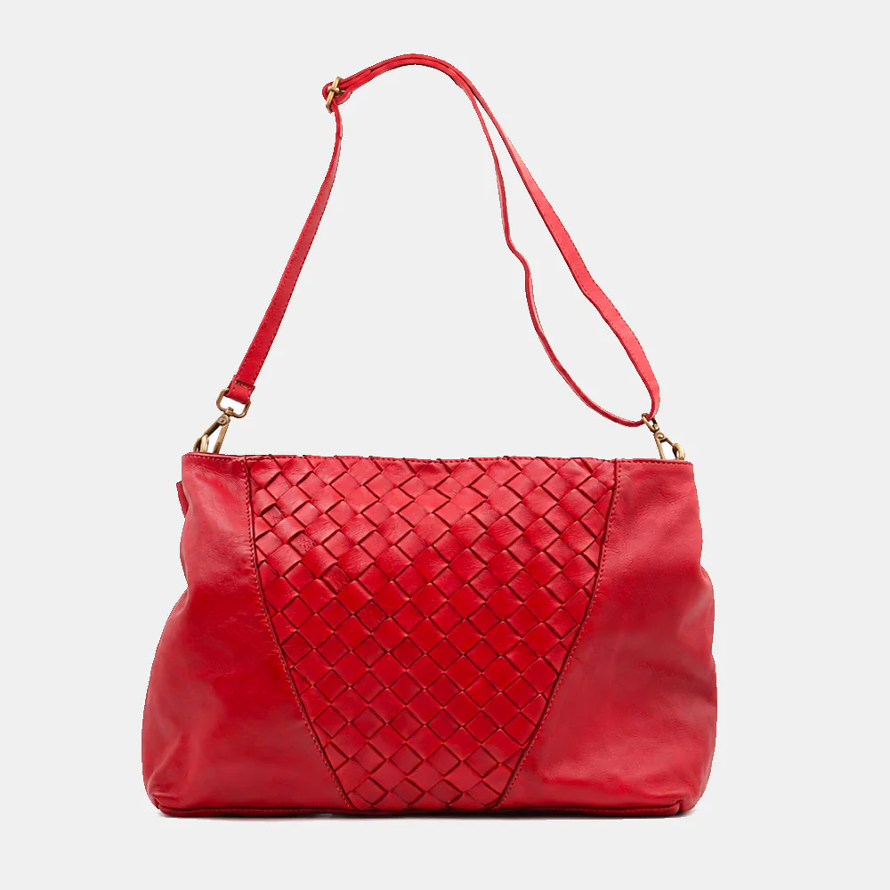 Borsa a Spalla VIAVERDI in Pelle Rossa con Intreccio Made in Italy linea Tuscany - Image 8