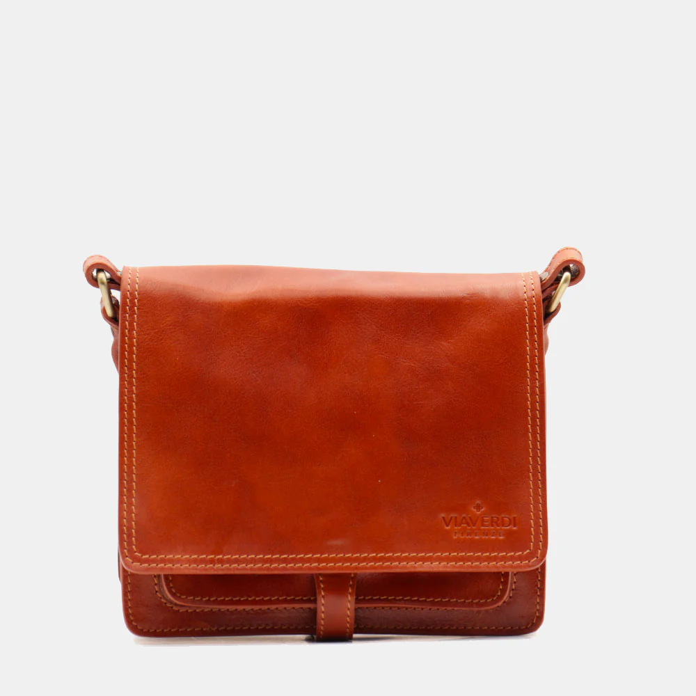 Borsa a Tracolla in Pelle color Cuoio VIAVERDI Made in Italy linea Firenze